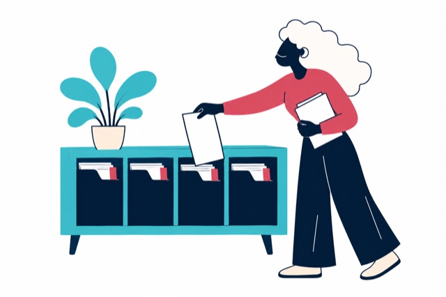 A bookkeeper organises several client folders.