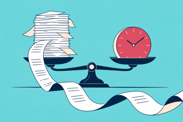 A balance weighs paperwork against time.