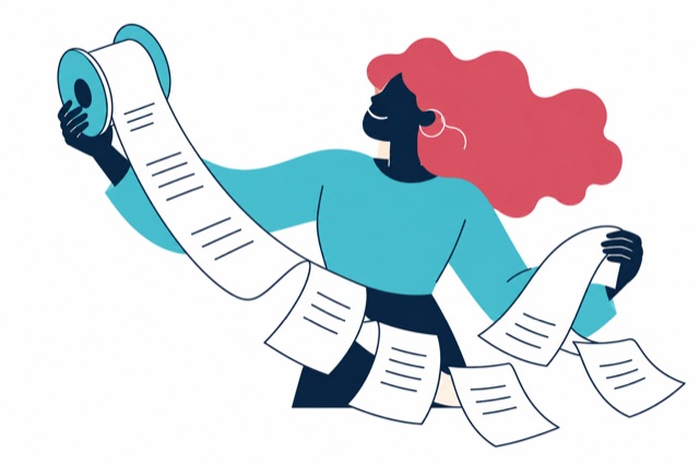 A bookkeeper reveals the individual lines of an invoice.