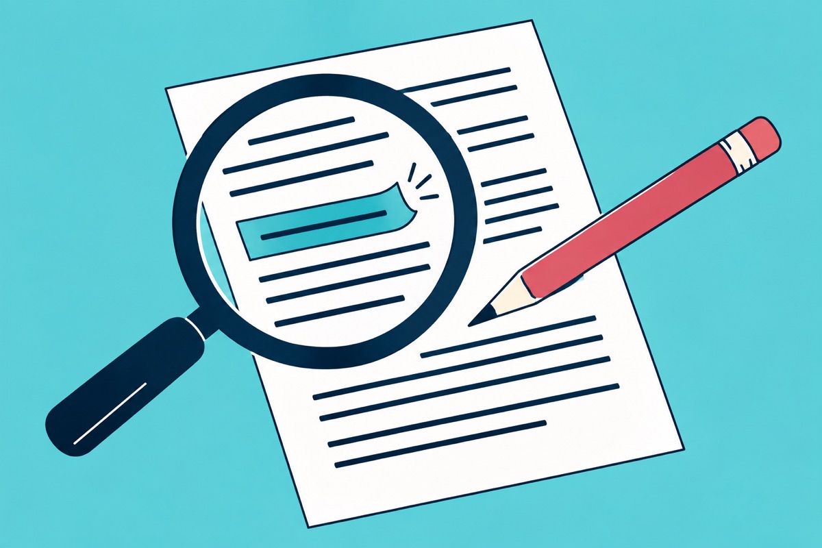A magnifying glass reveals the detail within an invoice.