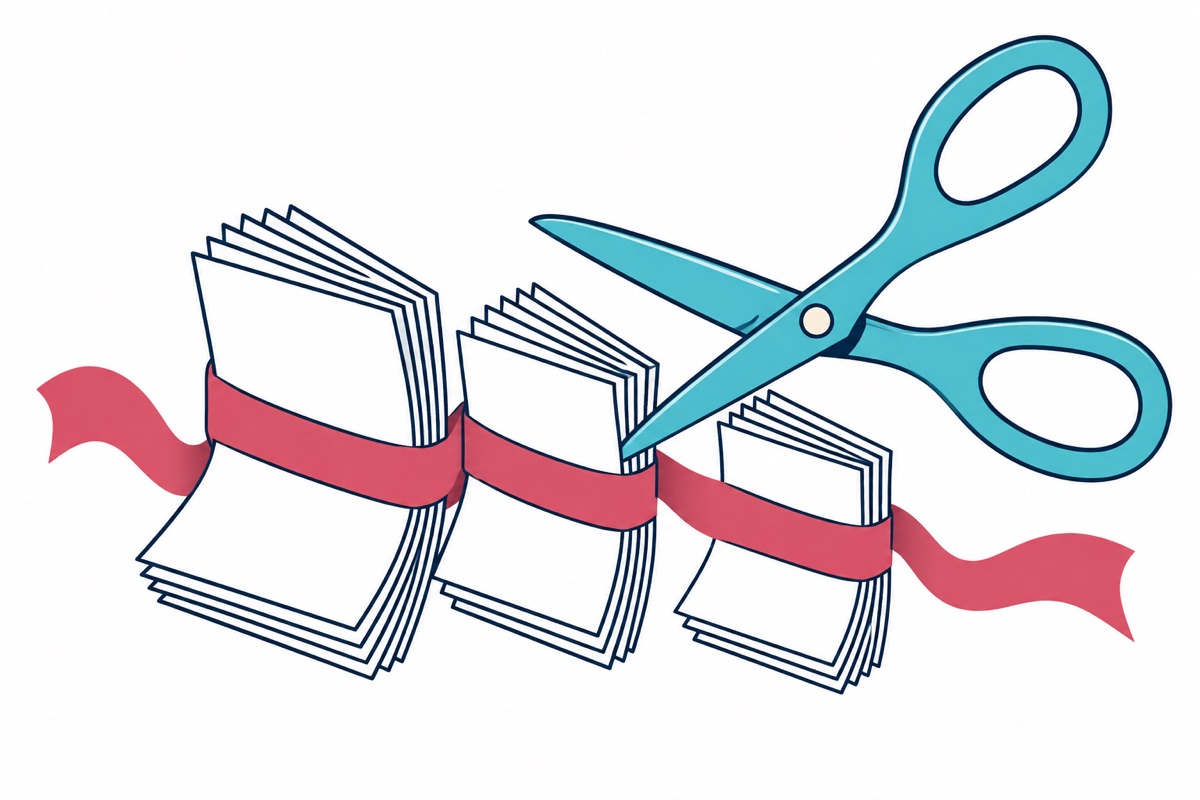 A batch of paper is divided into separate packets.