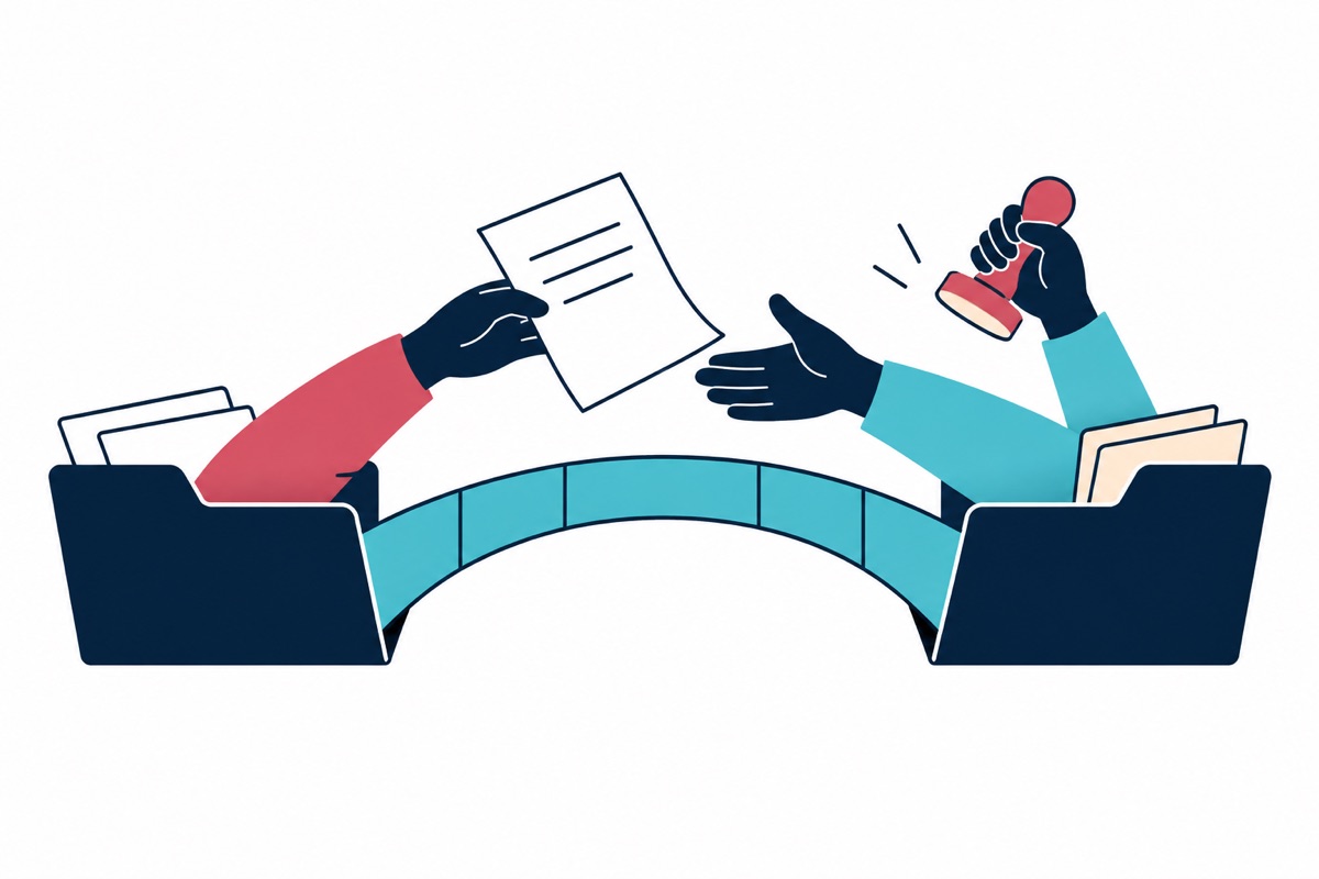 An invoice moves between connected review folders.