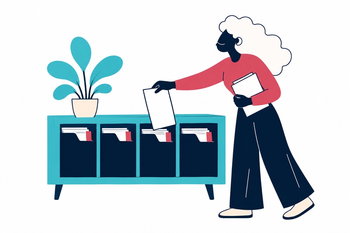 A bookkeeper organises several client folders.