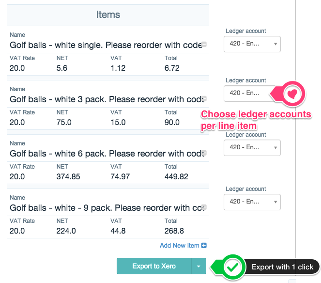 Select accounts and export to Xero